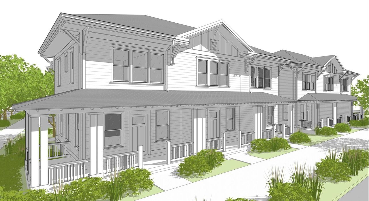 Architectural rendering of home exteriors planned for Trust at Oakland City in Atlanta, GA (Image 2). Architectural rendering of home exteriors planned for Trust at Oakland City in Atlanta, GA (Image 2).