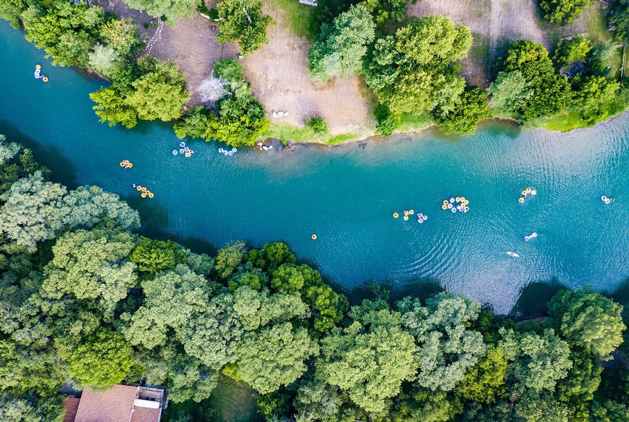 New Braunfels Comal River Tubing Aerial