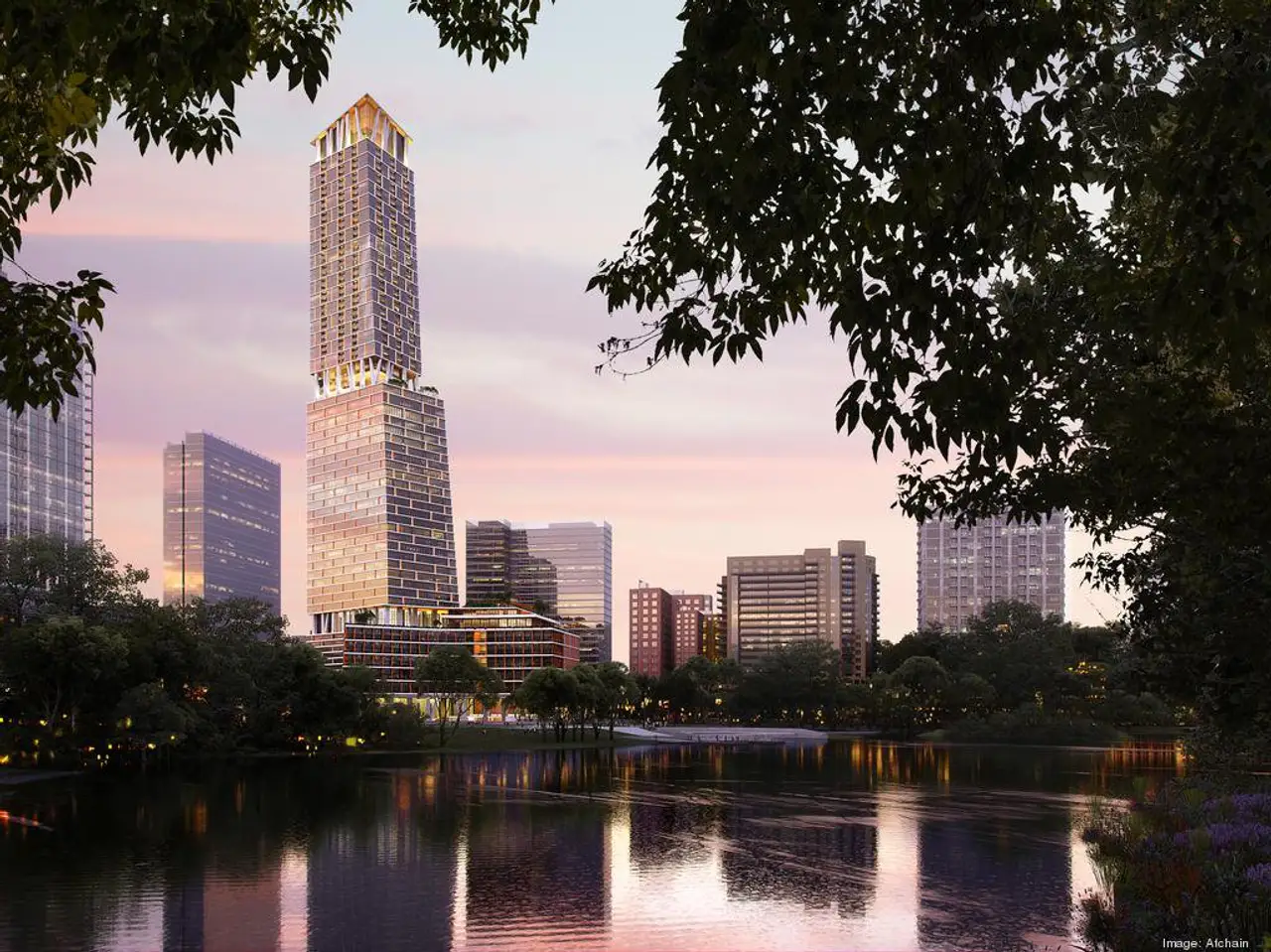 Aerial view of the Waterline community in Austin, TX, showing layout and nearby surroundings (Image 2).