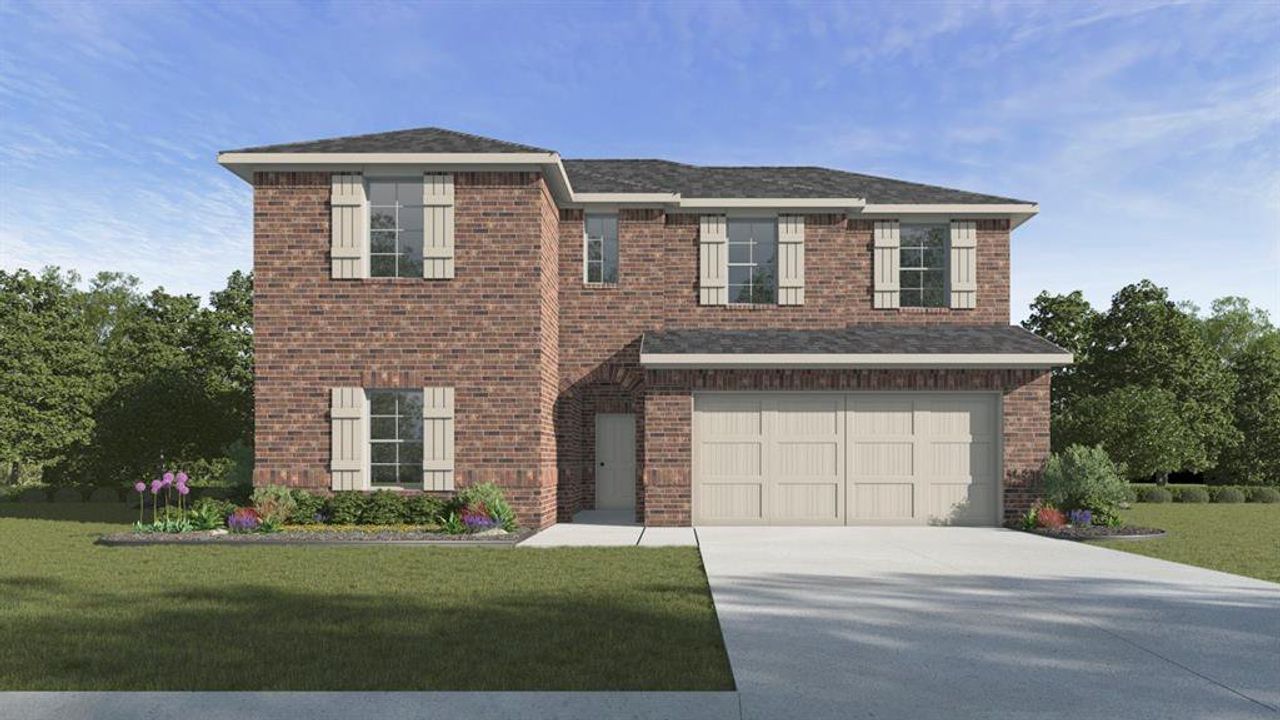 Front exterior of a new home in Elevon, Lavon, TX, highlighting curb appeal (Image 2).