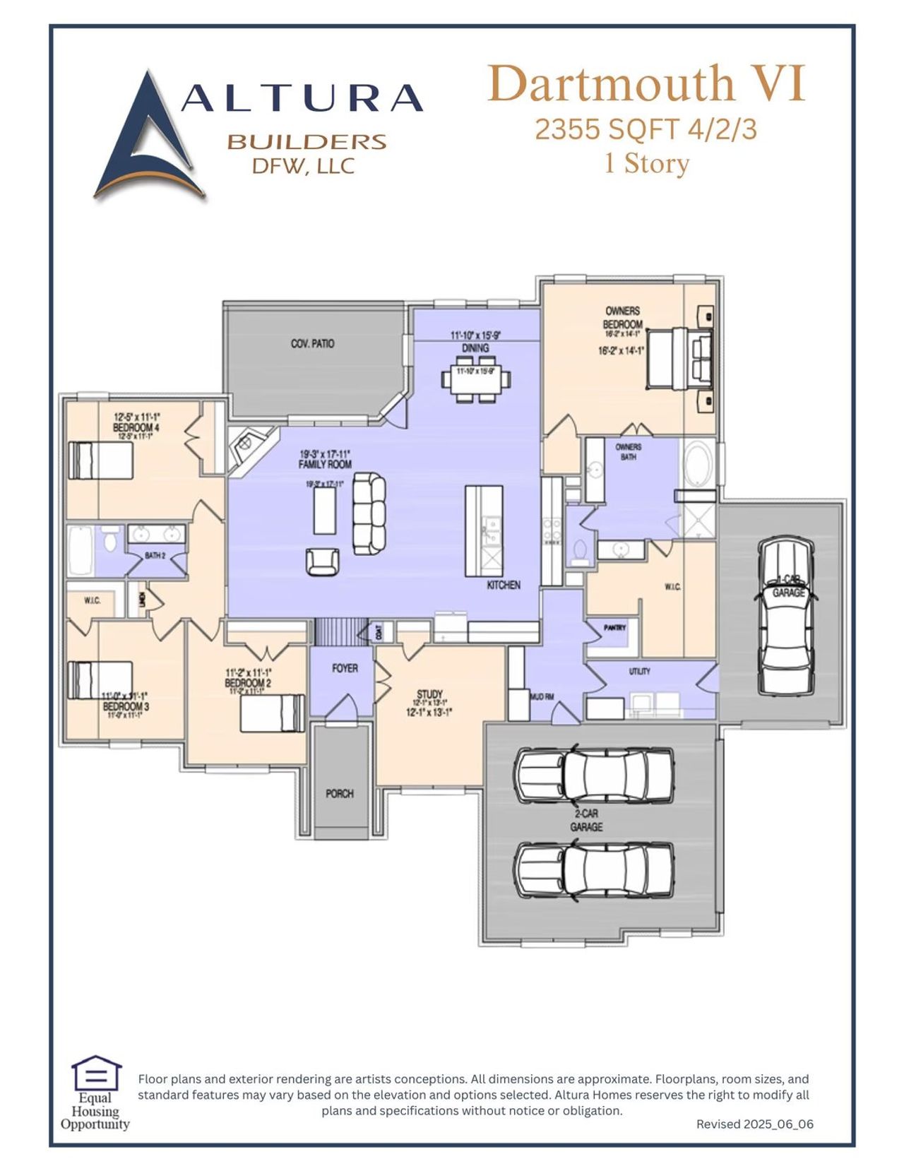 2D floor plan layout for the Dartmouth VI by Altura Homes in Levante, Waxahachie, TX (Image 2).