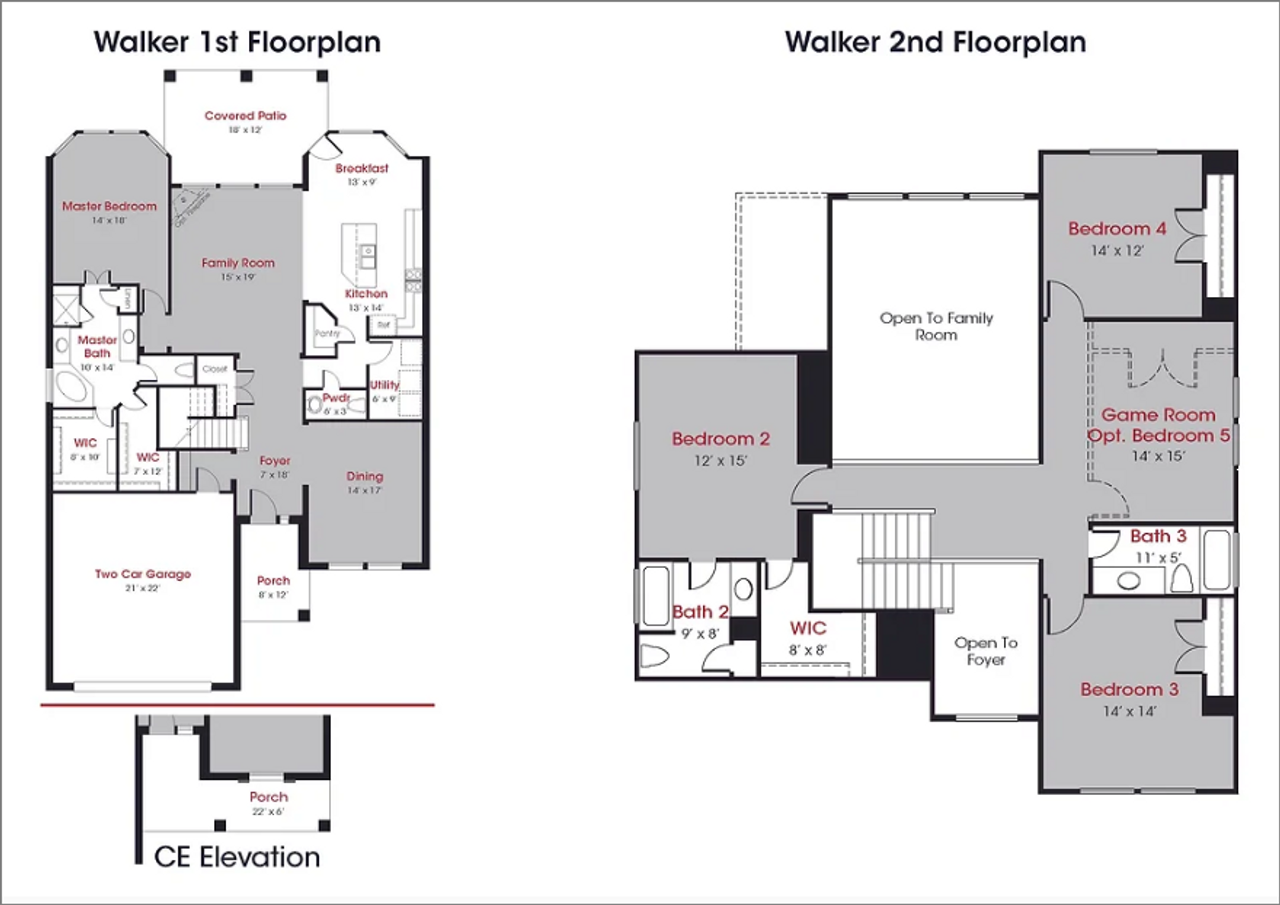 2D floor plan layout for the Walker by Kendall Homes in Deer Pines, Conroe, TX (Image 2). 2D floor plan layout for the Walker by Kendall Homes in Deer Pines, Conroe, TX (Image 2).