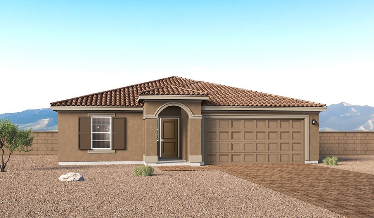 Representative exterior photo of a completed home built from the Mariposa - C40M by D.R. Horton in Entrada Del Toro at Rancho Sahuarita, Sahuarita, AZ (Image 2). Representative exterior photo of a completed home built from the Mariposa - C40M by D.R. Horton in Entrada Del Toro at Rancho Sahuarita, Sahuarita, AZ (Image 2).