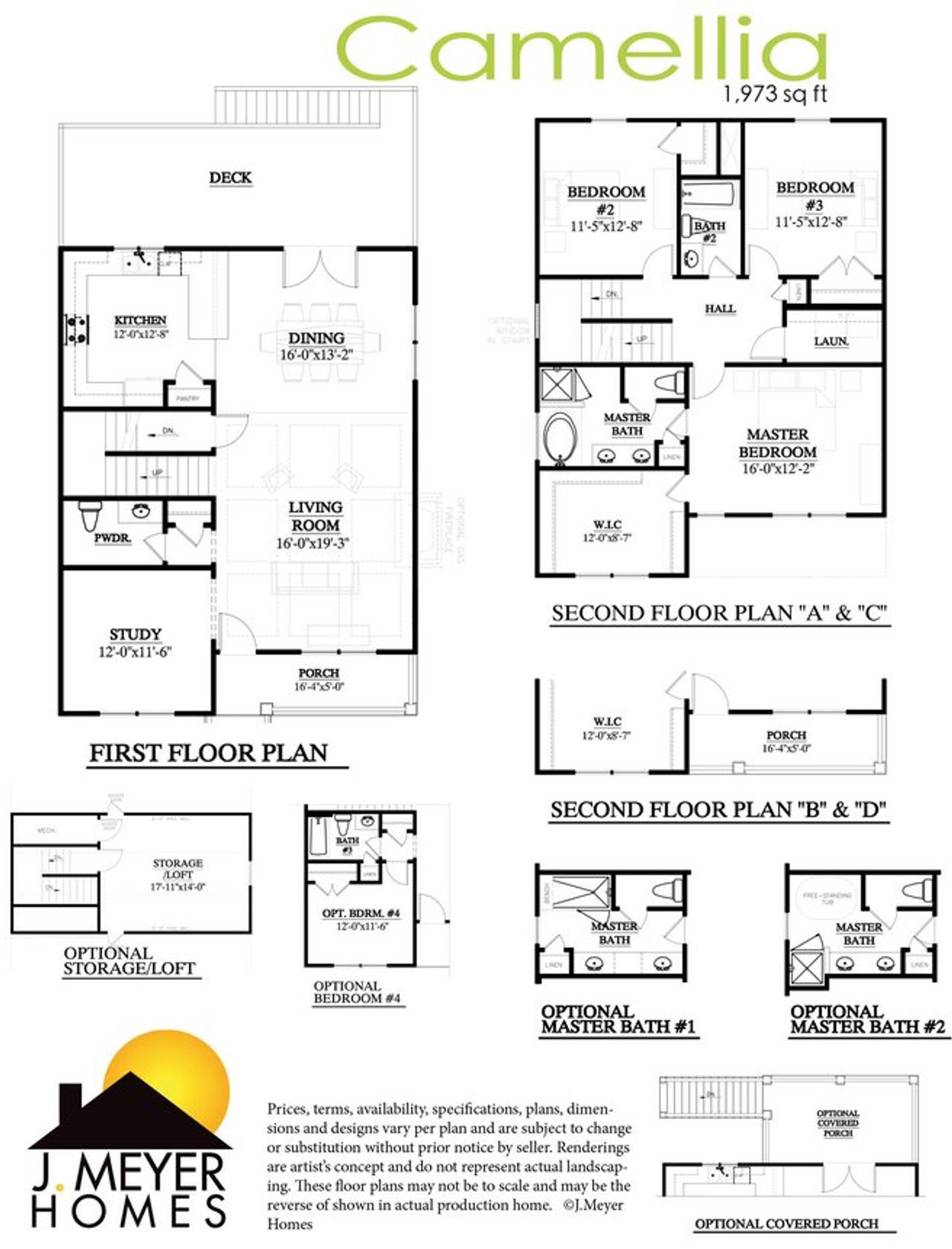 2D floor plan layout for the Camellia by J.Meyer Homes in Wando Forest, Mount Pleasant, SC (Image 2).