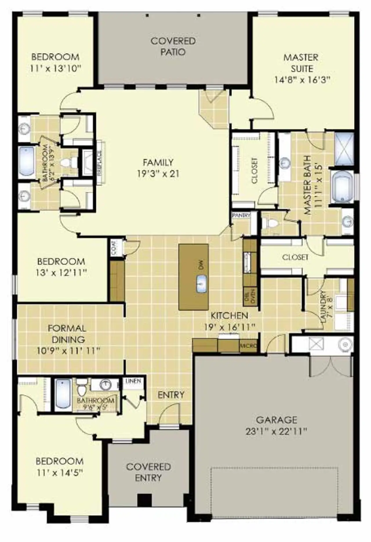 2D floor plan layout for the The Hackney by Wyldewood Homes in The Preserve At Country Ridge, Sherman, TX (Image 2).