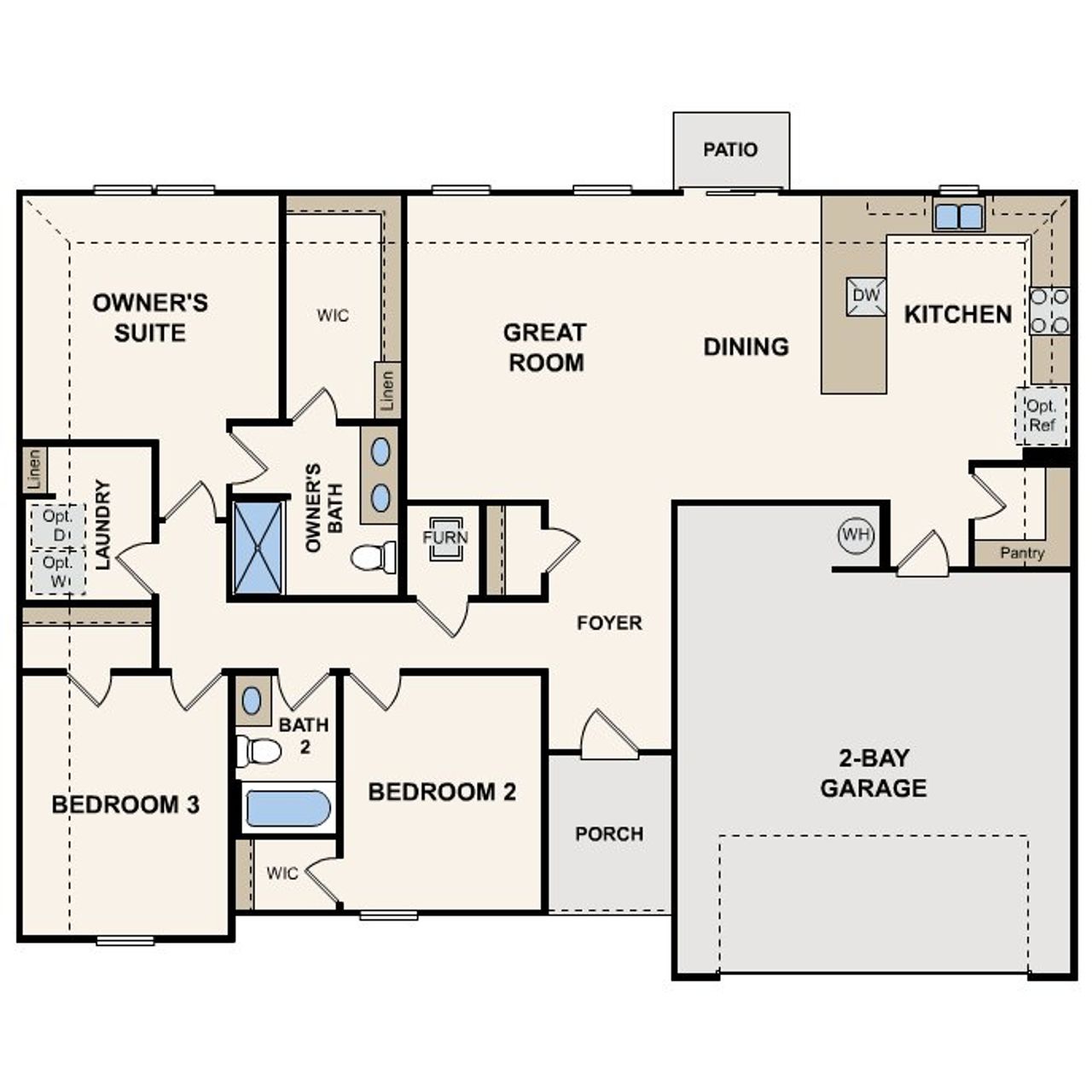 2D floor plan layout of this home in Courtland Place, Cleburne, TX (Image 2).