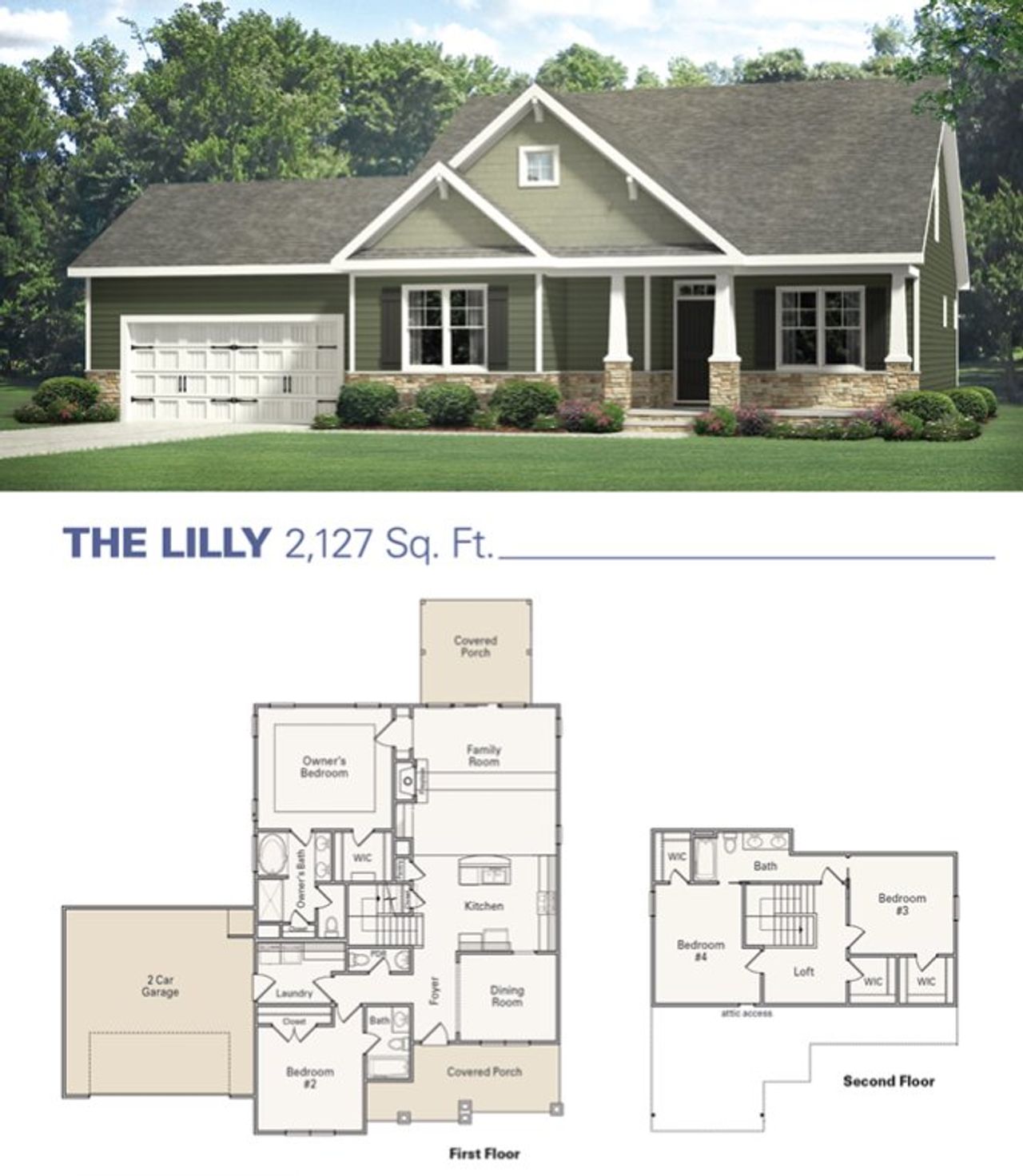 2D floor plan layout for the The Lilly by Westan Homes in Ashcroft, Clayton, NC (Image 2).