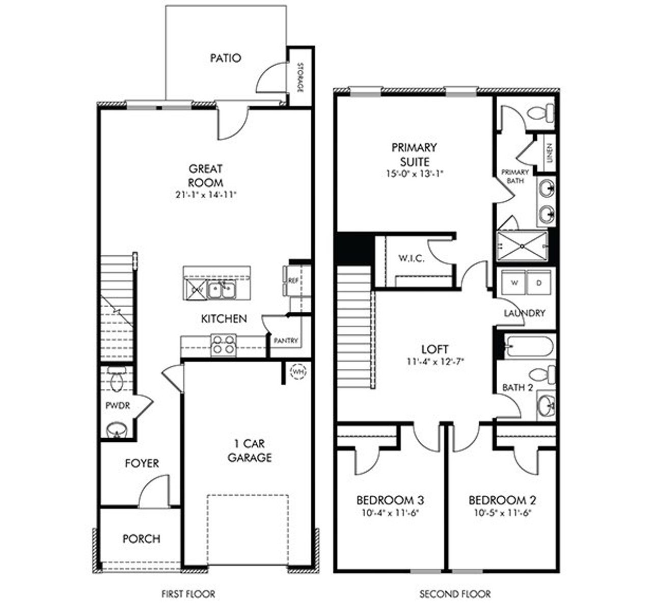 2D floor plan layout of this home in Greystone - Parc Townhomes, Smyrna, TN (Image 2).