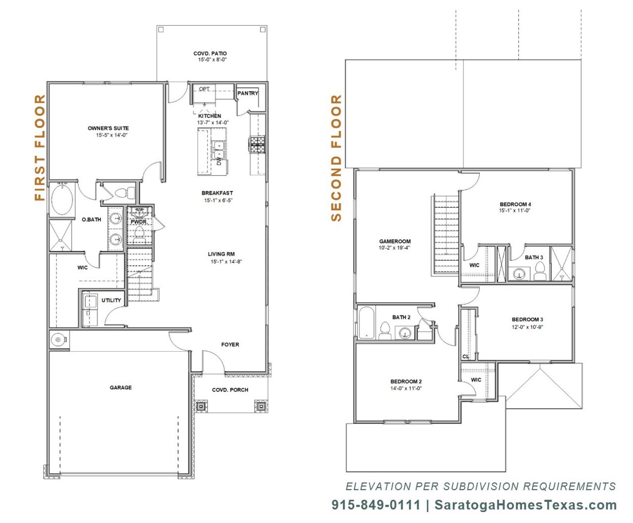 2D floor plan layout for the Willow-2064SM by Saratoga Homes in Paseo Del Este, El Paso, TX (Image 2).