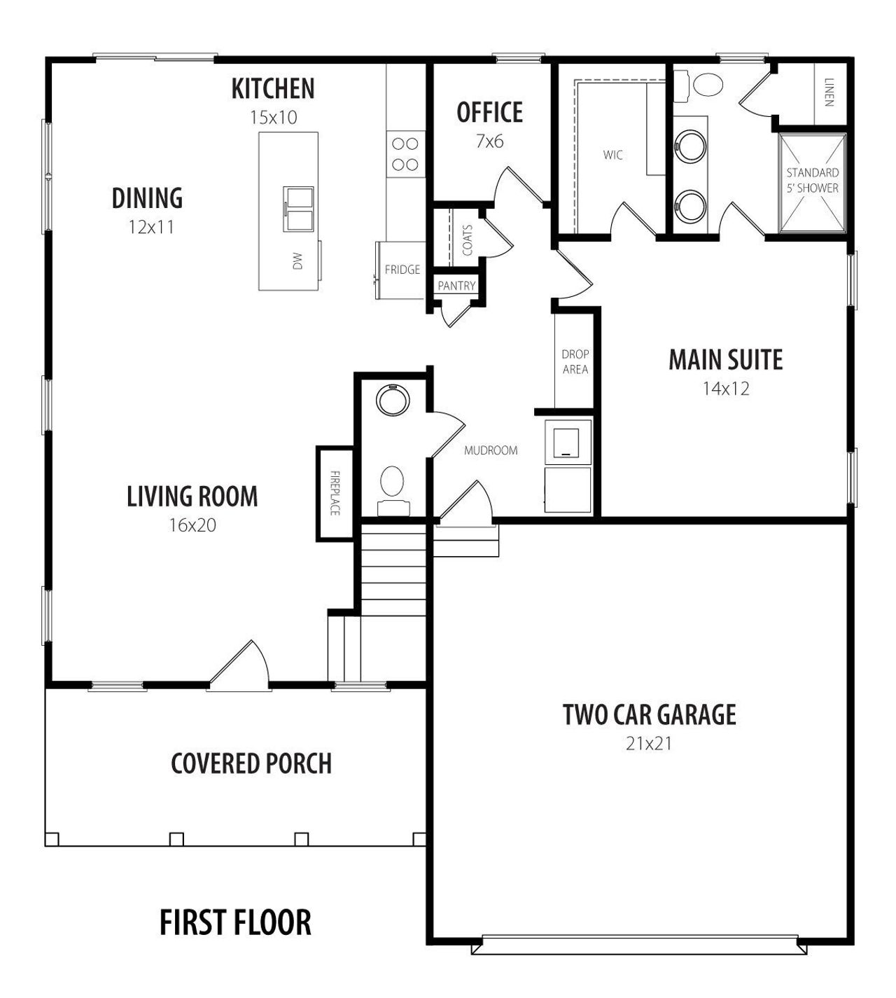 2D floor plan layout for the Clayton by RiverWILD Homes in Brodie Rose Landing, Smithfield, NC (Image 2). 2D floor plan layout for the Clayton by RiverWILD Homes in Brodie Rose Landing, Smithfield, NC (Image 2).