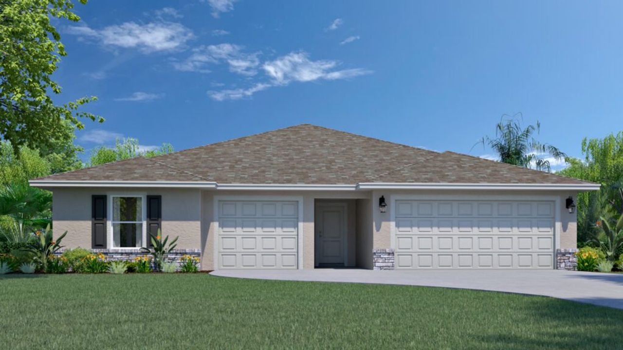 Representative exterior photo of a completed home built from the Legacy by Holiday Builders in Sebastian Highlands, Sebastian, FL (Image 2). Representative exterior photo of a completed home built from the Legacy by Holiday Builders in Sebastian Highlands, Sebastian, FL (Image 2).