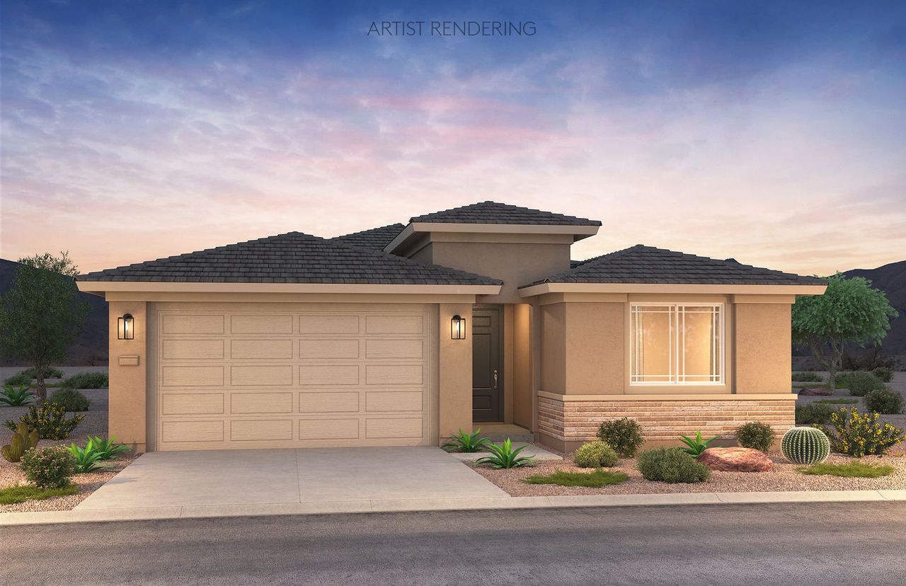 Front exterior of a new home in Blossom Rock, Apache Junction, AZ, highlighting curb appeal (Image 2).