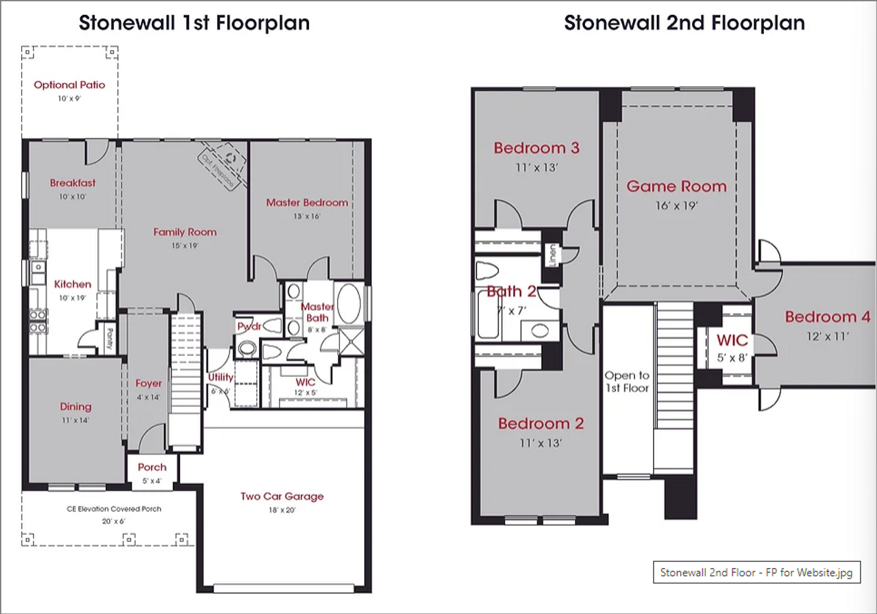 2D floor plan layout for the Stonewall by Kendall Homes in Deer Pines, Conroe, TX (Image 2). 2D floor plan layout for the Stonewall by Kendall Homes in Deer Pines, Conroe, TX (Image 2).