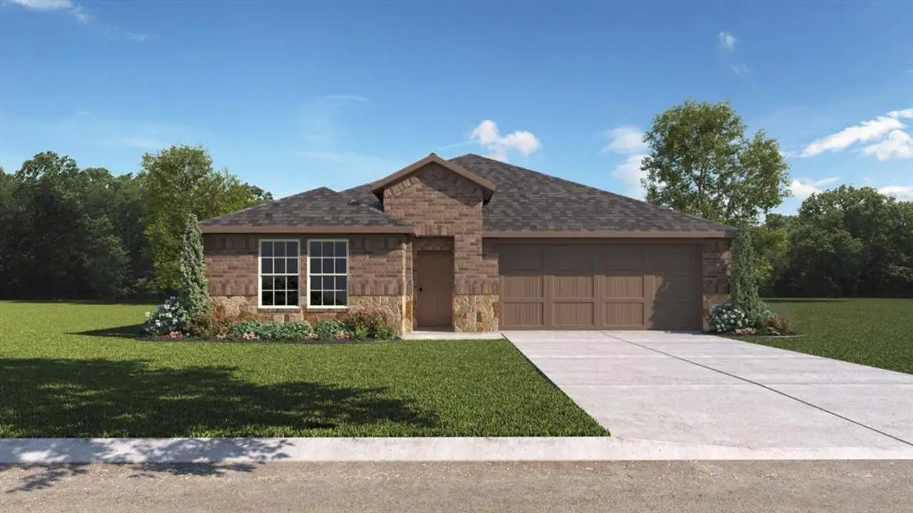 Front exterior of a new home in Fireside by the Lake, Garland, TX, highlighting curb appeal (Image 2).