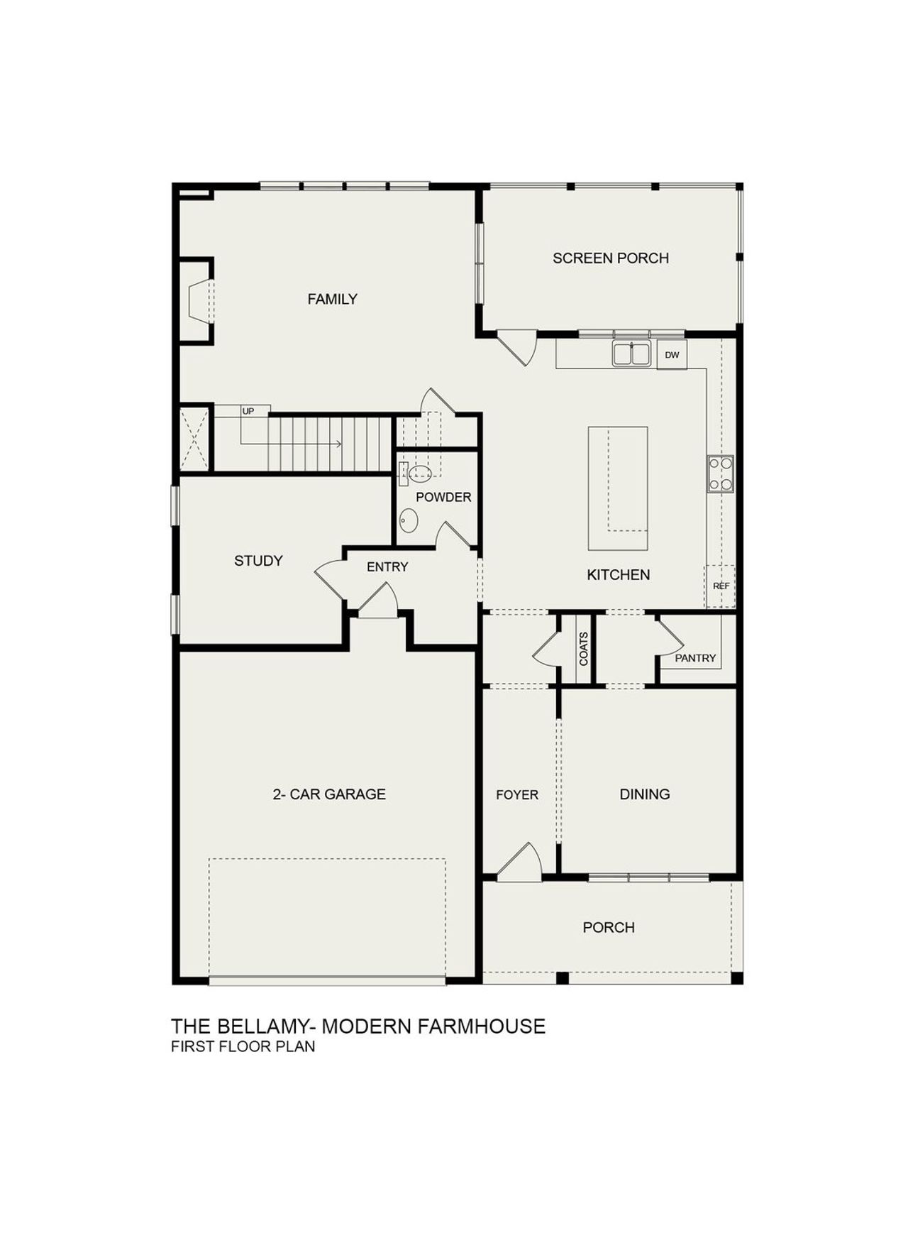 2D floor plan layout for the Bellamy Modern Farmhouse by Homes by Dickerson in Ponder, Wendell, NC (Image 2).