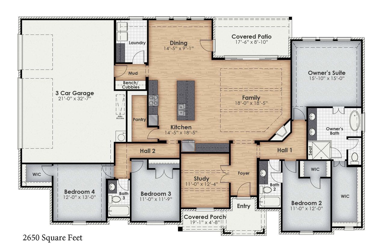 2D floor plan layout of this home in Cartwright Ranch, Weatherford, TX (Image 2).