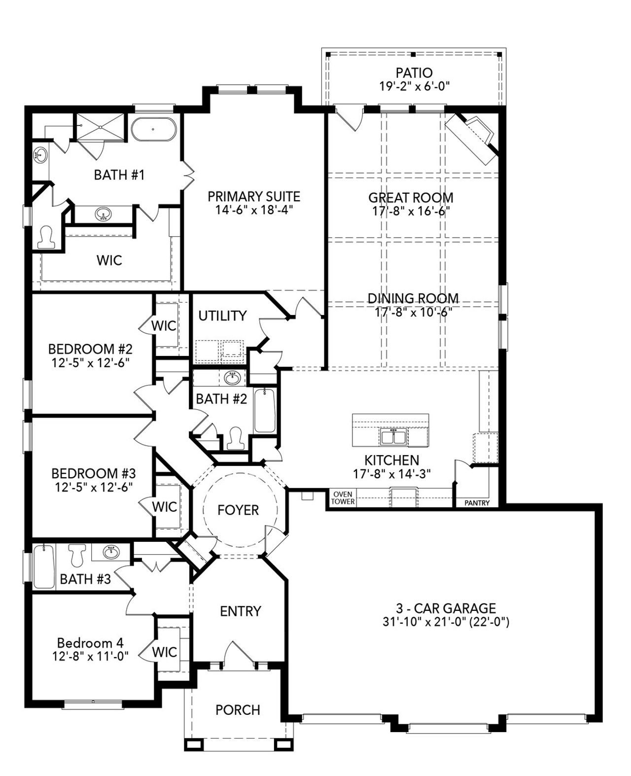 2D floor plan layout of this home in Bluffs at Northpointe, Fort Worth, TX (Image 2).