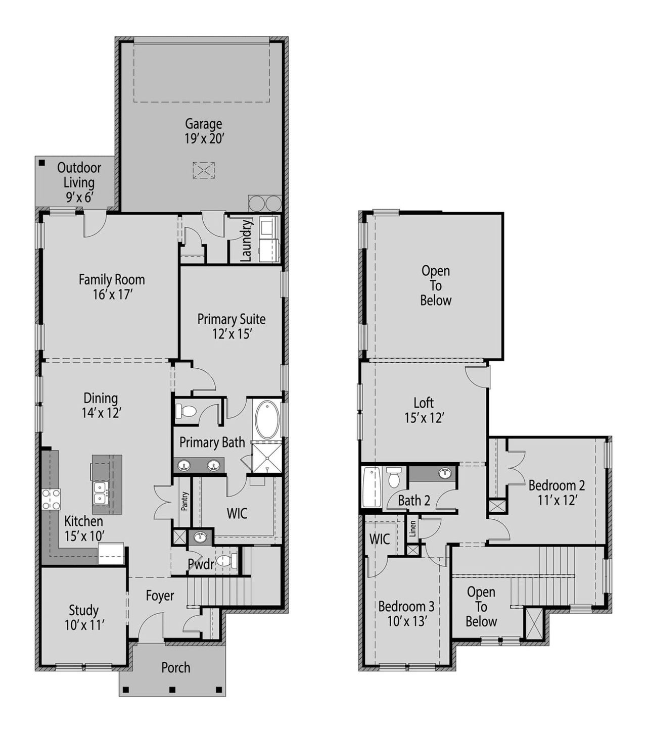 2D floor plan layout for the Magnolia by UnionMain Homes in Edgewater, Fate, TX (Image 2). 2D floor plan layout for the Magnolia by UnionMain Homes in Edgewater, Fate, TX (Image 2).