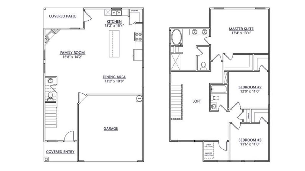 2D floor plan layout for the KYDAN by D.R. Horton in River Trace, Simpsonville, SC (Image 2).