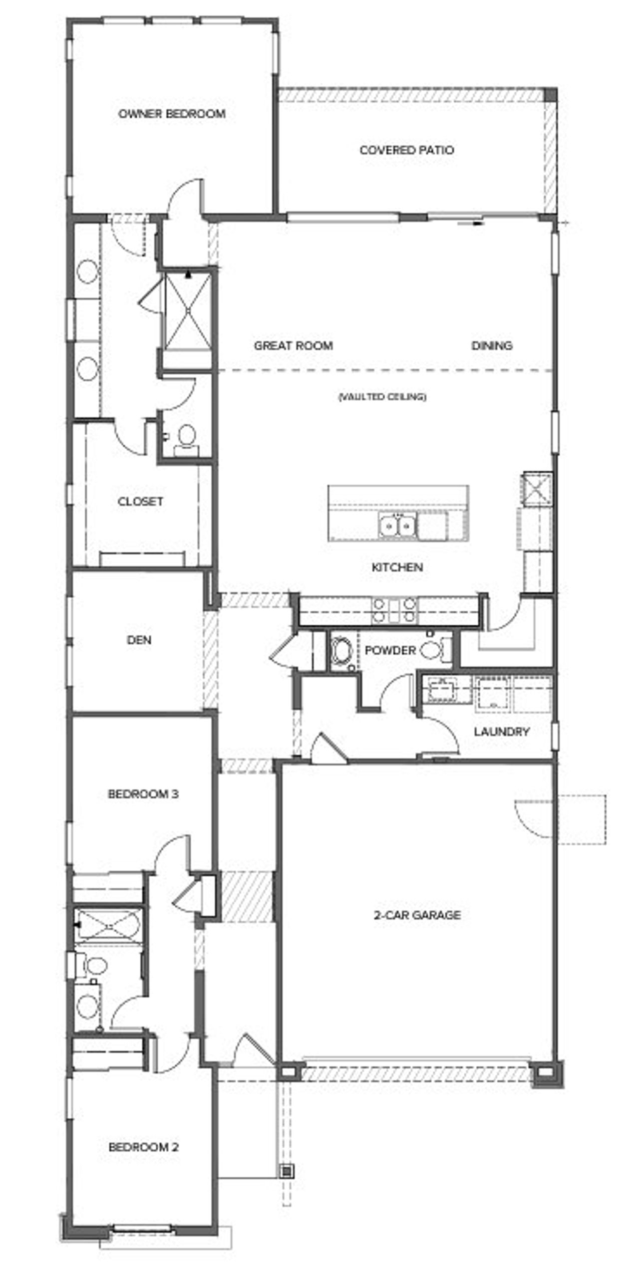 2D floor plan layout for the Residence 1 by Porchlight Homes in Ocotillo Lane, Phoenix, AZ (Image 2). 2D floor plan layout for the Residence 1 by Porchlight Homes in Ocotillo Lane, Phoenix, AZ (Image 2).