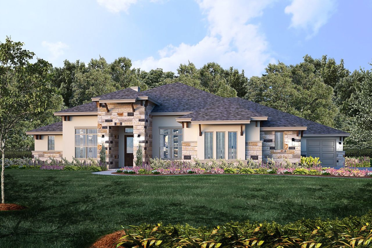 Representative exterior photo of a completed home built from the San Clemente by Giddens Homes in Clearwater Ranch, Liberty Hill, TX (Image 2). Representative exterior photo of a completed home built from the San Clemente by Giddens Homes in Clearwater Ranch, Liberty Hill, TX (Image 2).