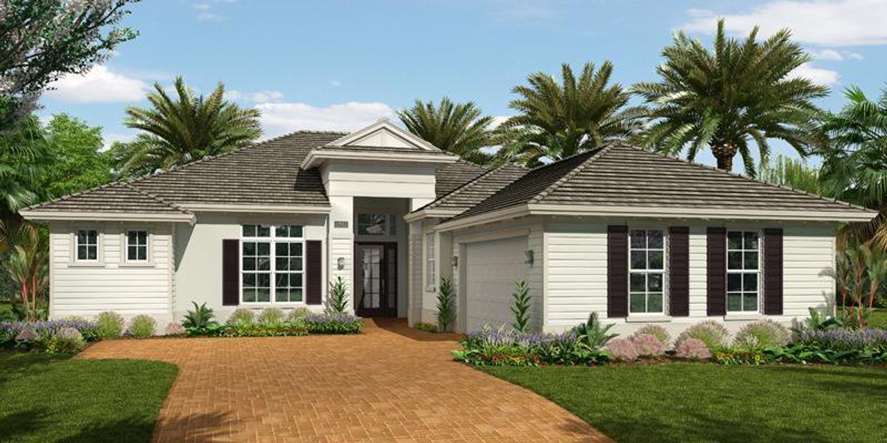 Representative exterior photo of a completed home built from the Pacifica 25 by GHO Homes in Bent Pine Preserve, Vero Beach, FL (Image 2).