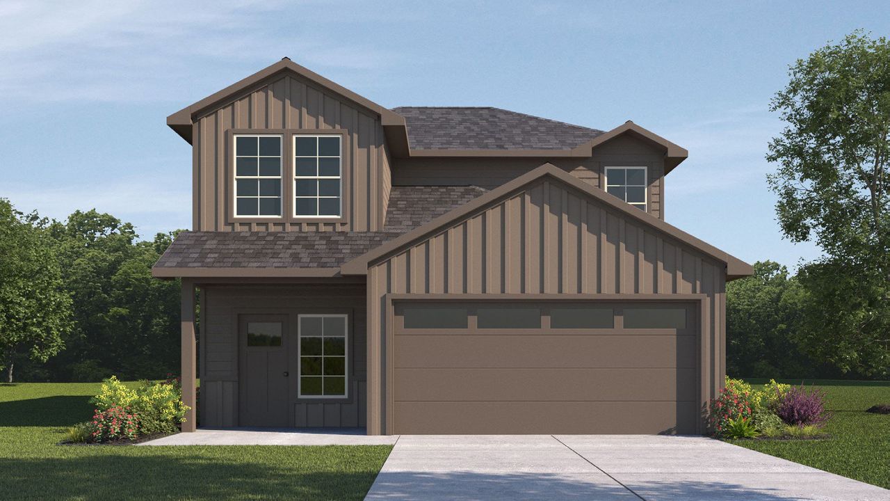 Representative exterior photo of a completed home built from the Jasmine by D.R. Horton in Holly Ridge, Rosenberg, TX (Image 2).