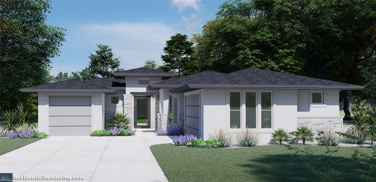 Artist rendering, stone  and stucco.  all 4 sides masonry. HD shingle roof, full gutters, landscaping with sprinkler system.