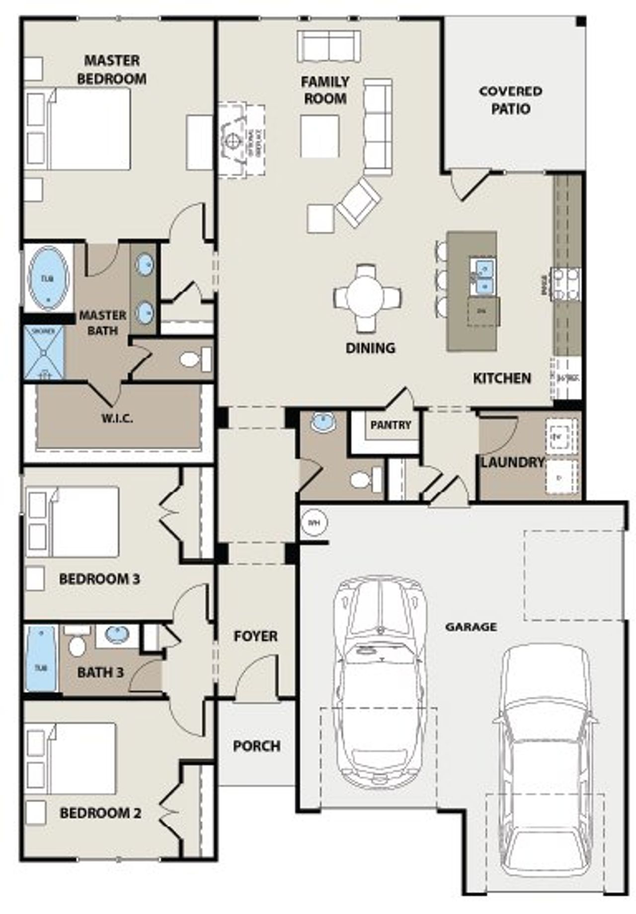 2D floor plan layout for the Westwind Tandem by Peachtree Building Group in Chimney Oaks Overlook, Homer, GA (Image 2).