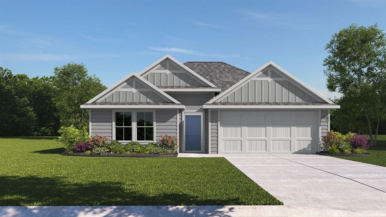 Front exterior of a new home in Creeks at Burnett Trail, Canton, TX, highlighting curb appeal (Image 2). Front exterior of a new home in Creeks at Burnett Trail, Canton, TX, highlighting curb appeal (Image 2).