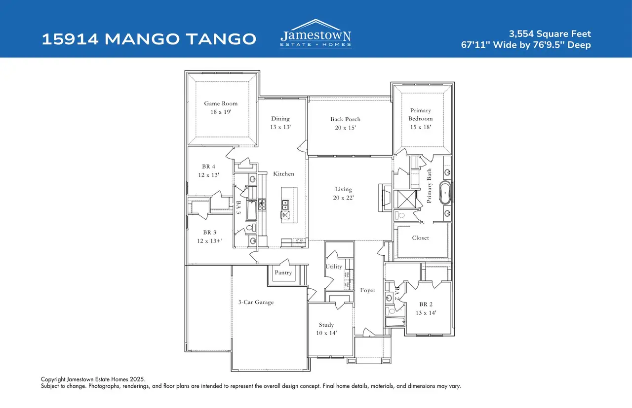 2D floor plan layout of this home in ARTAVIA, Conroe, TX (Image 2).