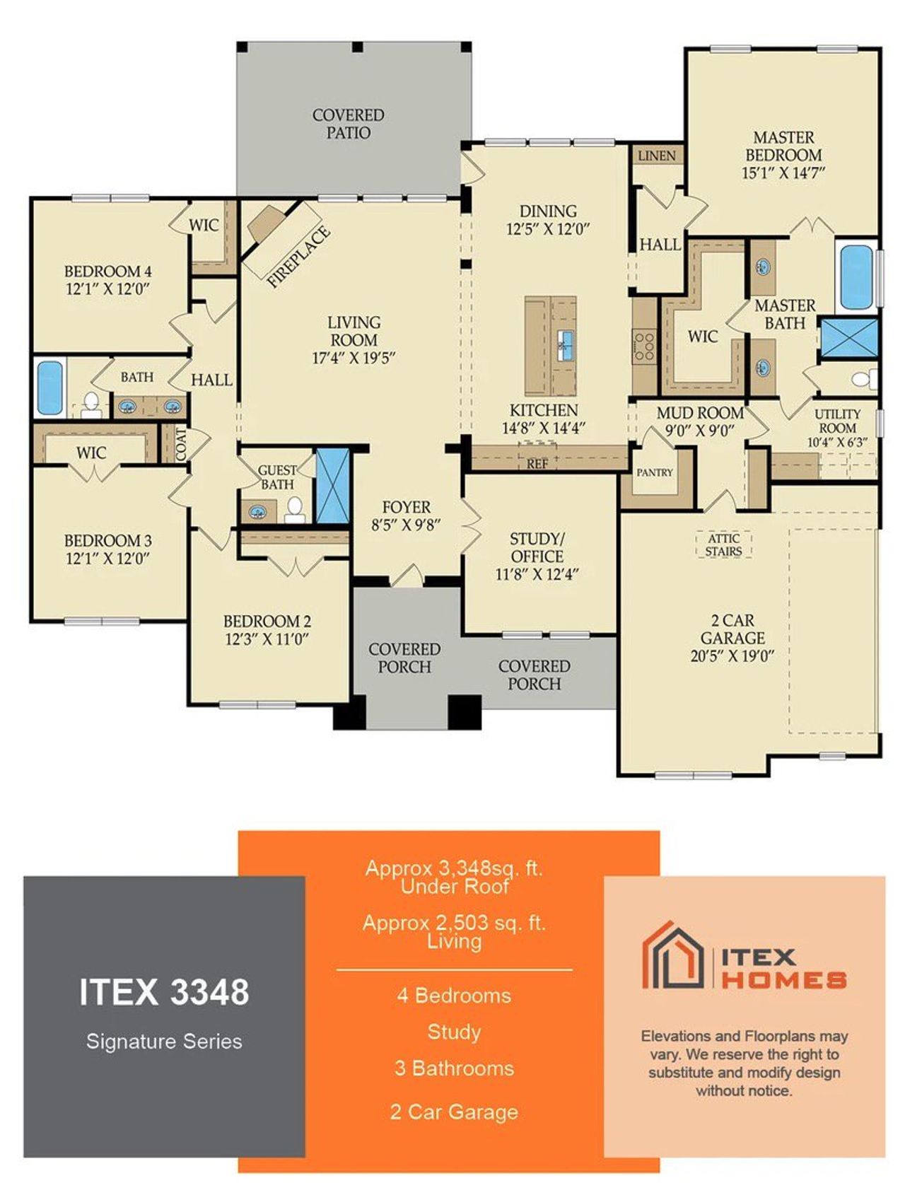 2D floor plan layout for the 3348 by Itex Homes in Briar Branch Estates, Celeste, TX (Image 2).