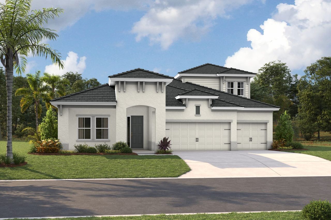 Front exterior of a new home in Oakfield, Parrish, FL, highlighting curb appeal (Image 2).