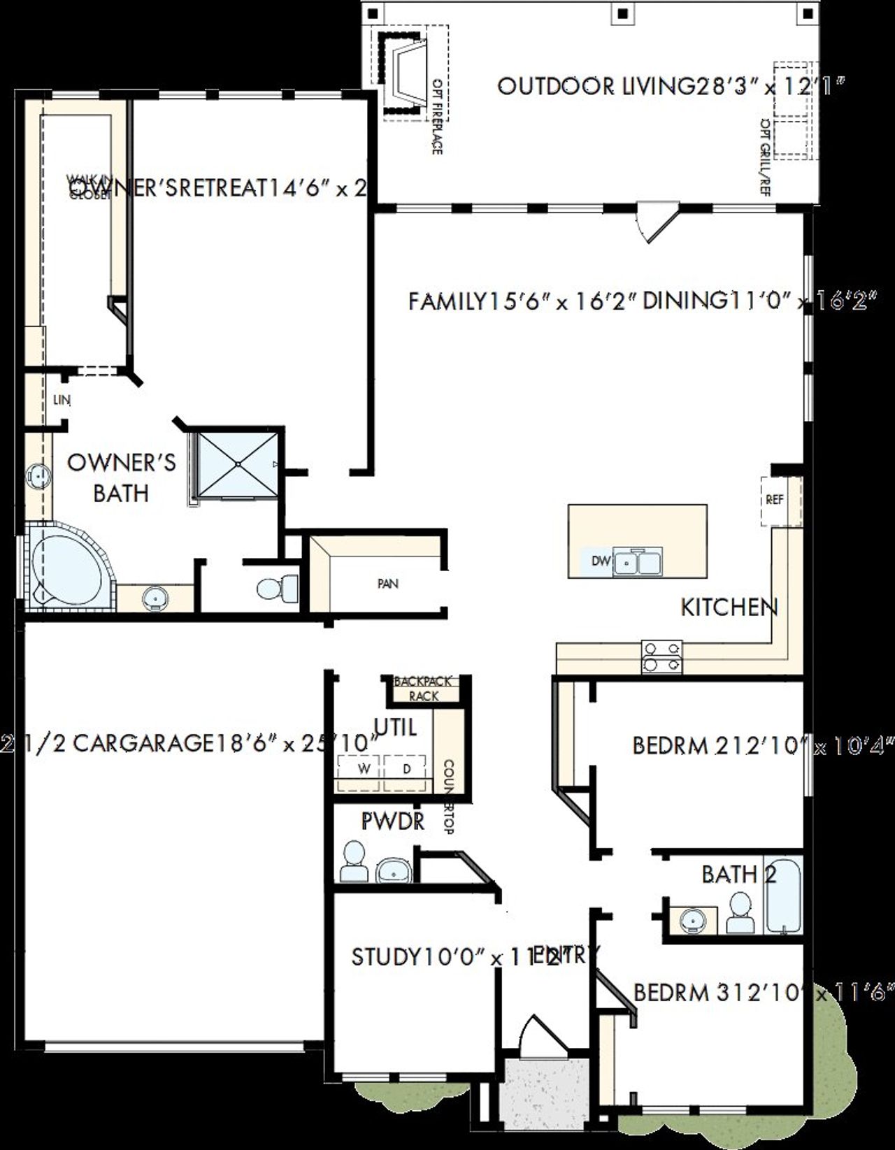 2D floor plan layout of this home in Riceland - Summit Collection, Mont Belvieu, TX (Image 2).