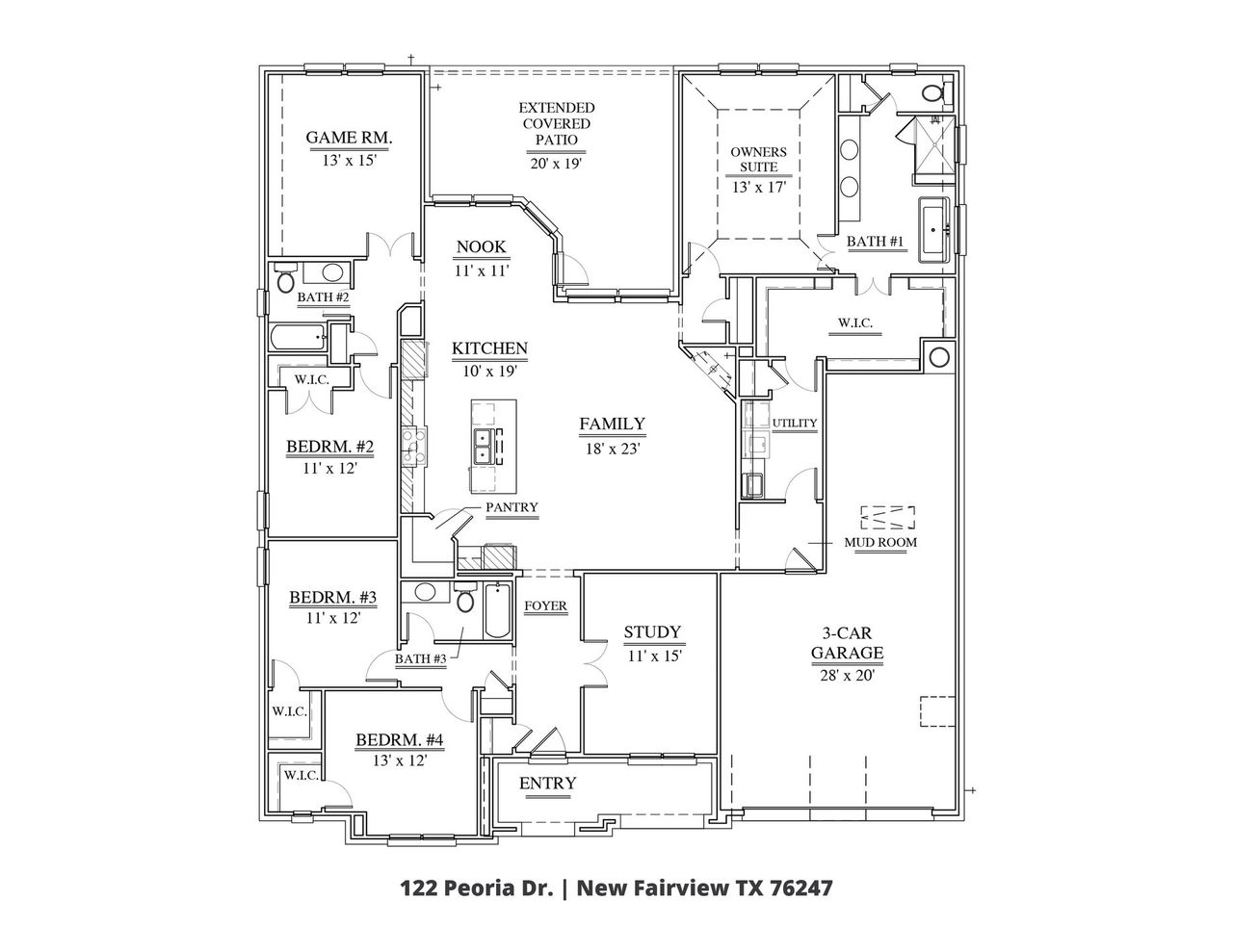 2D floor plan layout of this home in Settlers Glen, New Fairview, TX (Image 2).