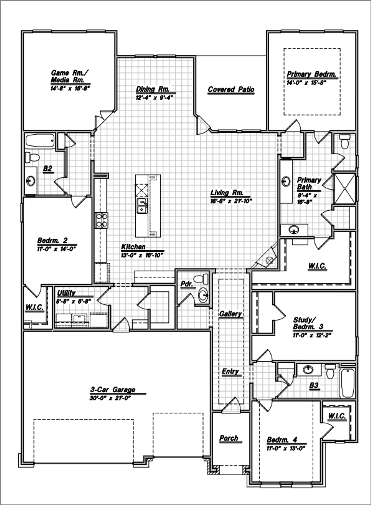 2D floor plan layout for the Lewis by Bellaire Homes in Buffalo Crossing, Cibolo, TX (Image 2).