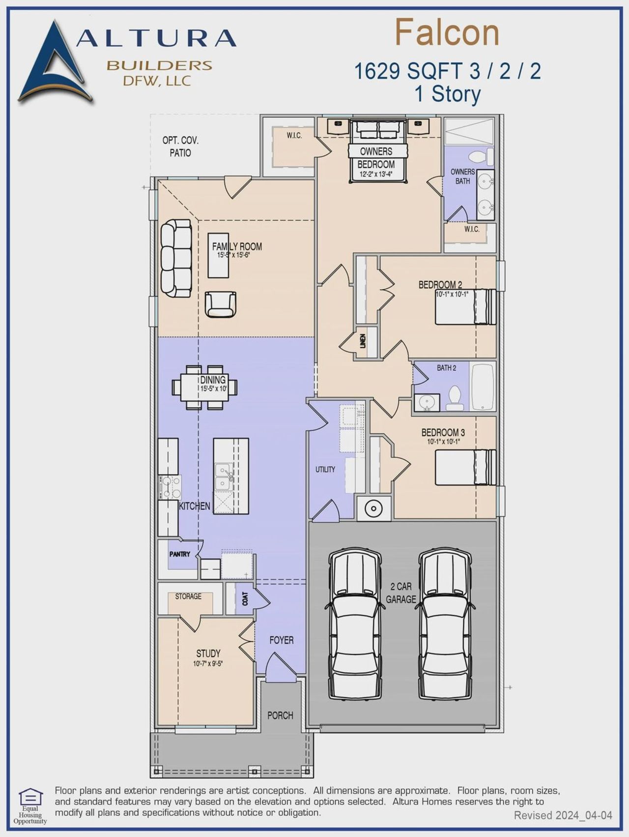 2D floor plan layout for the Falcon by Altura Homes in Bridgepoint, Greenville, TX (Image 2).