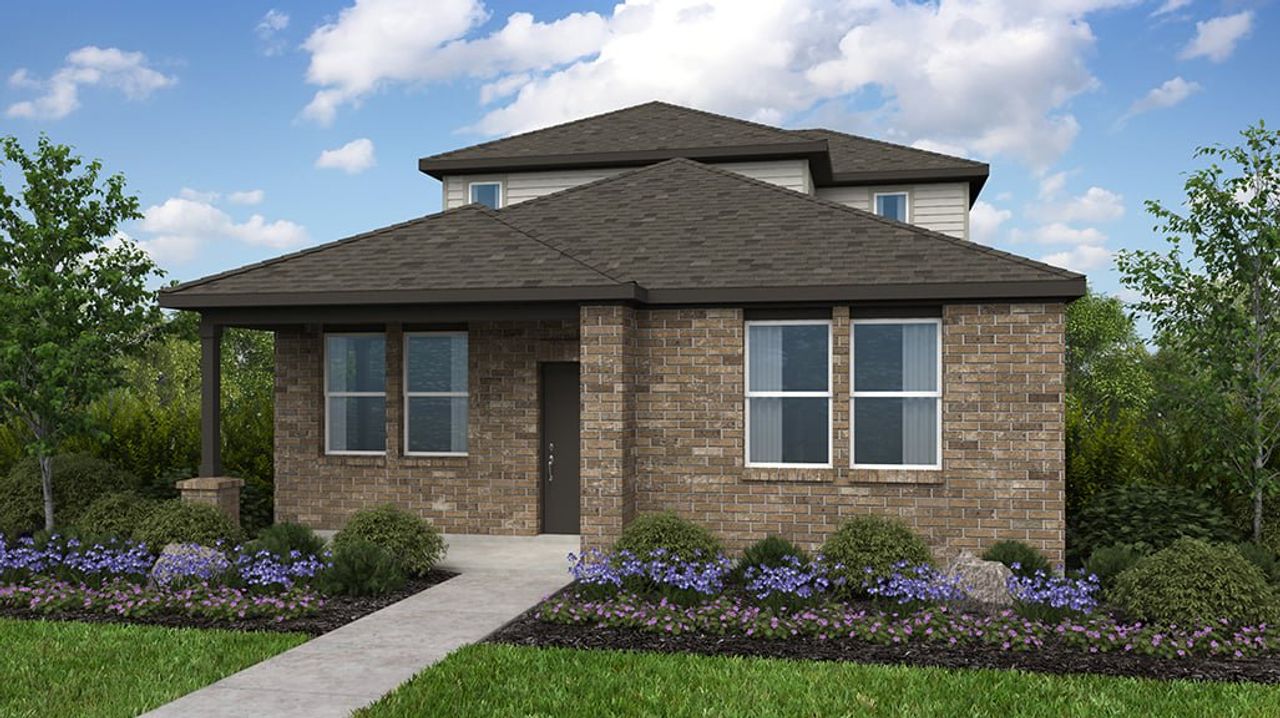 Representative exterior photo of a completed home built from the Pheasant by Taylor Morrison in Longview 40s - Alley, Del Valle, TX (Image 2). Representative exterior photo of a completed home built from the Pheasant by Taylor Morrison in Longview 40s - Alley, Del Valle, TX (Image 2).