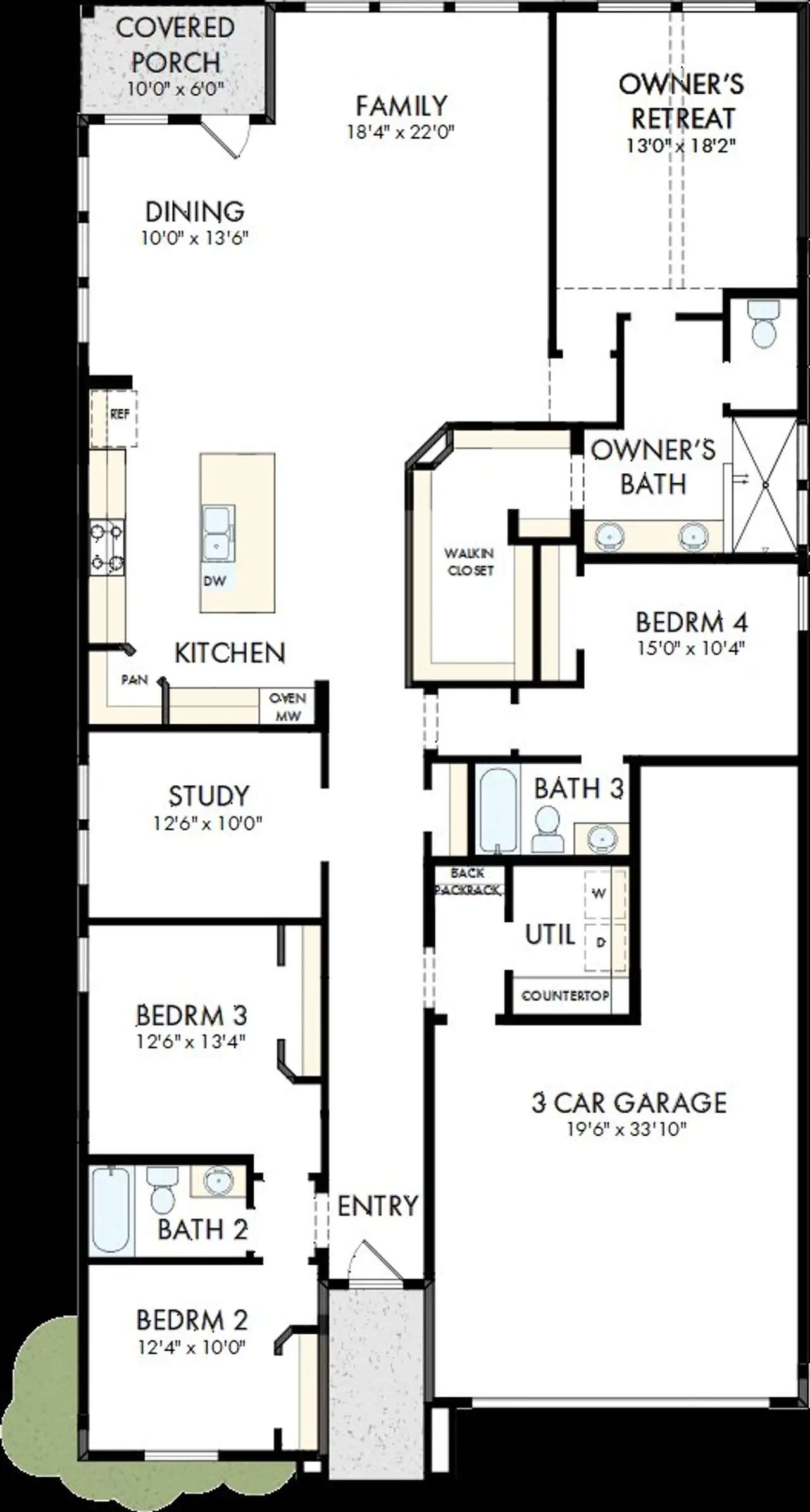 2D floor plan layout of this home in Sandbrock Ranch, Aubrey, TX (Image 2).