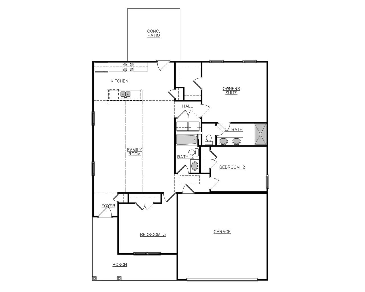 2D floor plan layout for the Hawkins by Hurricane Builders in Amber Hill, West Columbia, SC (Image 2).