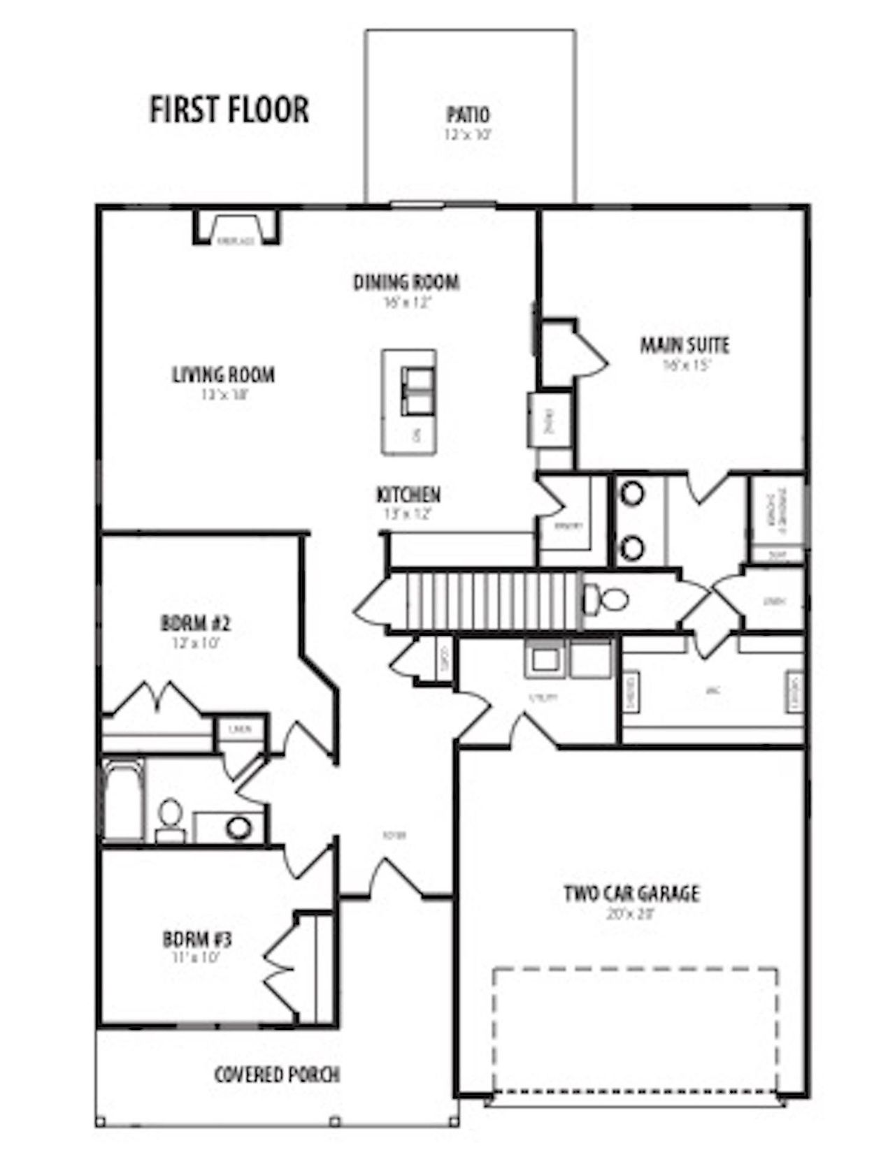 2D floor plan layout for the Fig by RiverWILD Homes in Brodie Rose Landing, Smithfield, NC (Image 2).