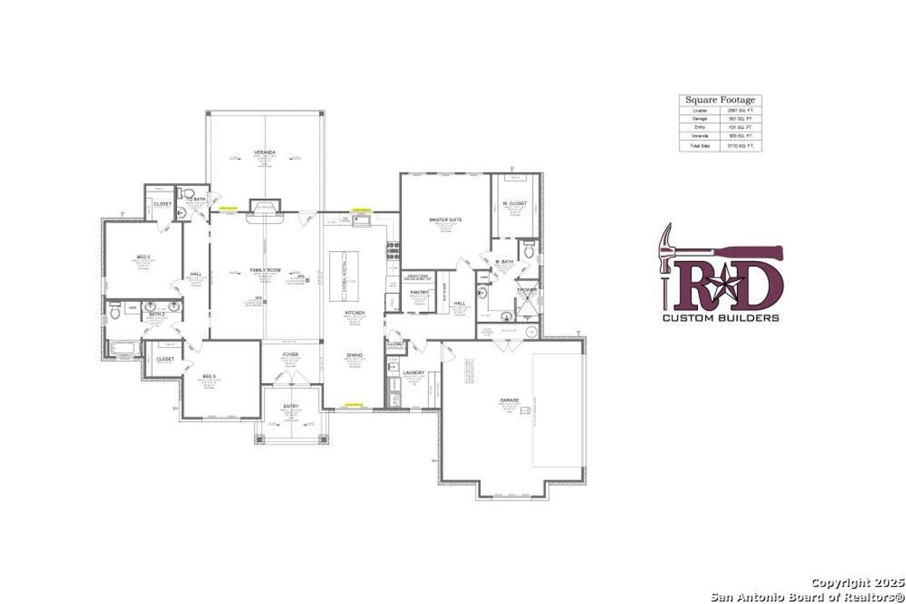 2D floor plan layout of this home in Century Oaks, Seguin, TX (Image 2).
