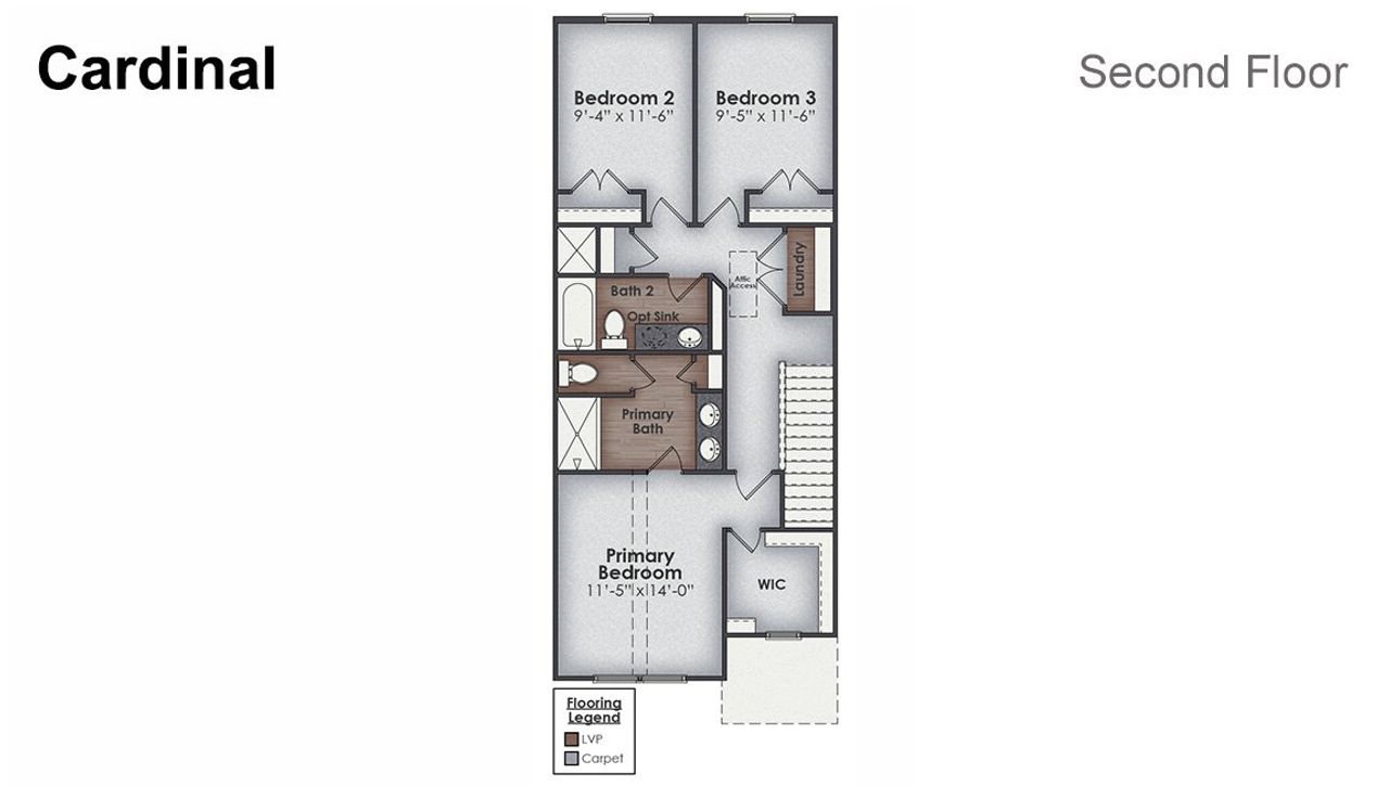 2D floor plan layout of this home in Indigo Preserve Townhomes, Leland, NC (Image 2).
