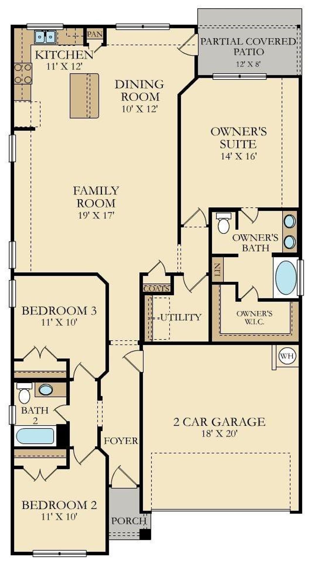 2D floor plan layout of this home in Waterstone: Claremont Collection, Kyle, TX (Image 2).