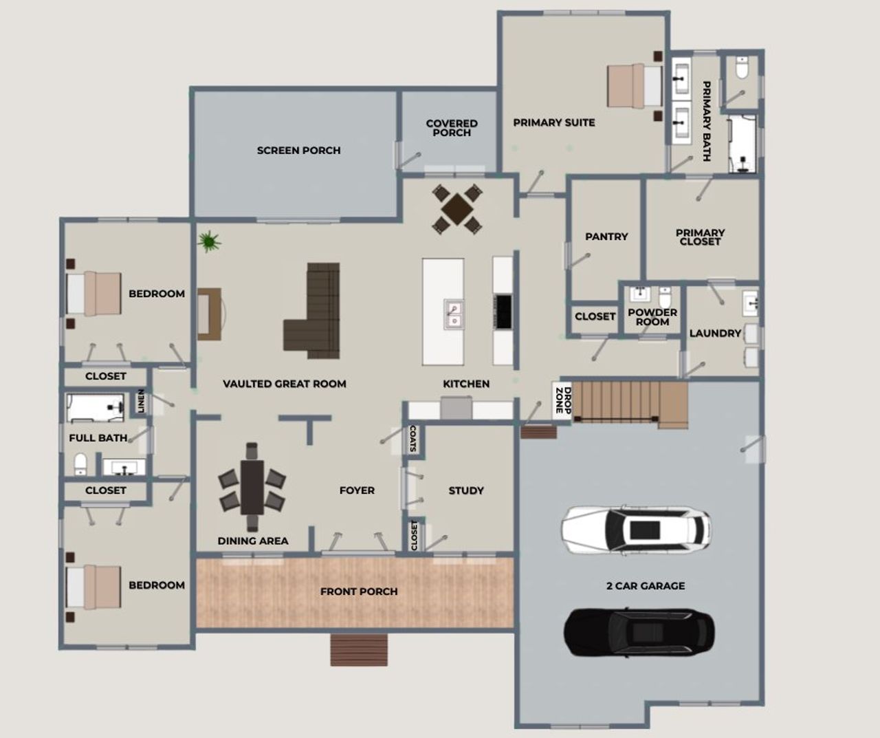 2D floor plan layout for the Knollwood by Riverstone Construction, LLC in River Gorge Ranch, River Gorge Ranch, TN (Image 2).