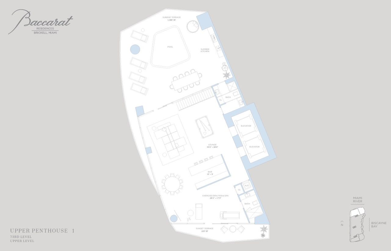 2D floor plan layout for the Upper penthouse 1 by Related Group in Baccarat Residences Miami, Miami, FL (Image 2).