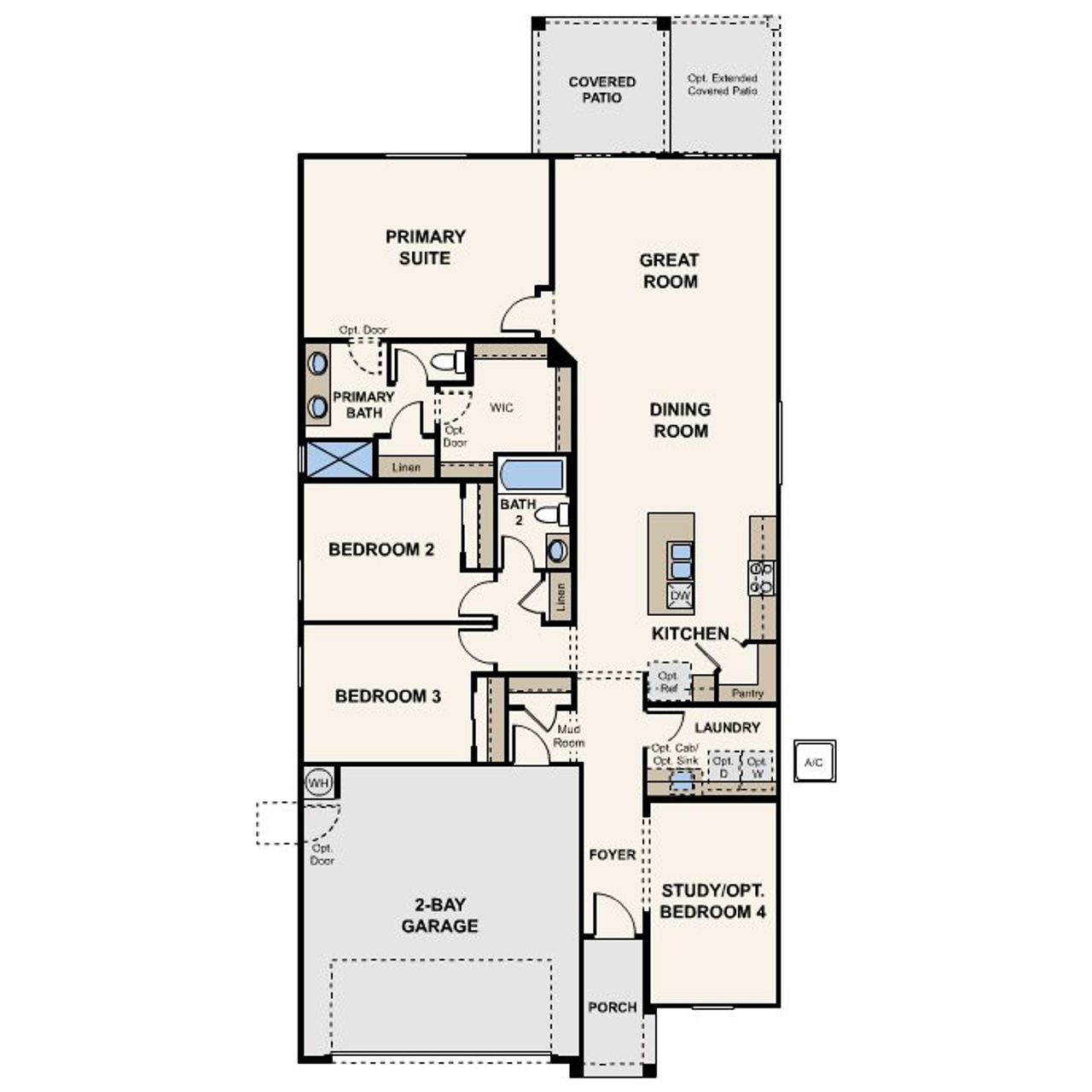 2D floor plan layout of this home in The Lakes at Rancho El Dorado, Maricopa, AZ (Image 2).