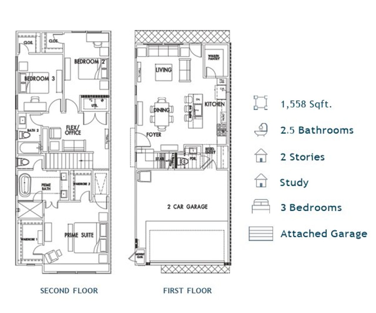 2D floor plan layout for the The Gianna by Riverway Homes in Marina Heights, Houston, TX (Image 2).
