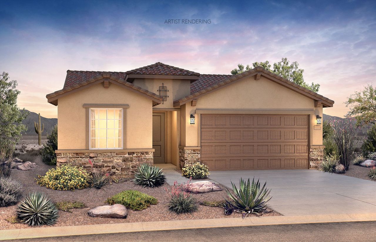 Front exterior of a new home in Sun City Festival, Buckeye, AZ, highlighting curb appeal (Image 2).