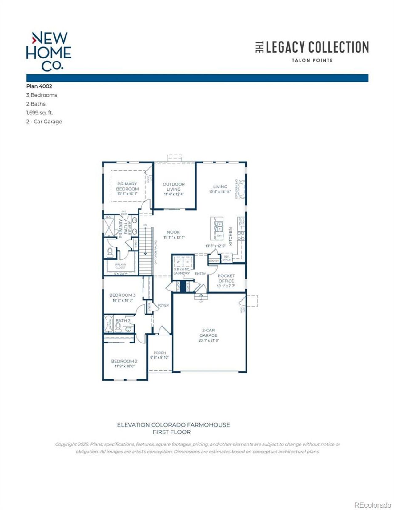 2D floor plan layout of this home in The Legacy Collection at Talon Pointe, Thornton, CO (Image 2).